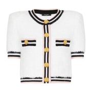 Balmain Monogramstickad kofta White, Dam