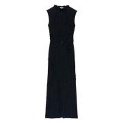 Alexander McQueen Svart Ullstickad Midi Klänning Black, Dam