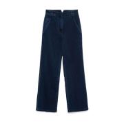 Tibi Flared Indigo Denim Jeans med Spänne Detalj Blue, Dam