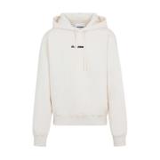 Jil Sander Neutral Bomull Logo Hoodie Sweatshirt White, Herr