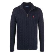 Polo Ralph Lauren Broderad Bomull Half-Zip Stickad tröja Blue, Herr