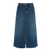 A.p.c. Sliten Denim Midi Kjol med Slits Blue, Dam