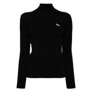 Maison Kitsuné Räv Patch Ribbad Turtleneck Tröja Black, Dam