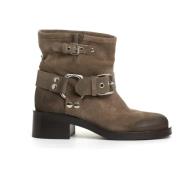 Strategia Beige Biker Suede Ankelboots Beige, Dam