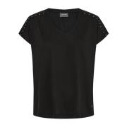 MOS MOSH Stud V-Neck Tee Top Svart Black, Dam