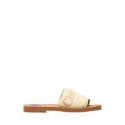 Chloé Logo-print Woody Sandaler Beige, Dam