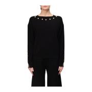 Twinset Stickad topp med pärlor Black, Dam