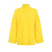 Elisabetta Franchi Gul Cashmere Turtleneck Tröja Oversize Logo Yellow,...