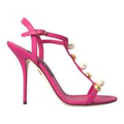 Dolce & Gabbana Rosa dekorerade läder sandal klackar Pink, Dam