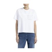 Peserico Bomullsjersey T-shirt med brodyr White, Dam