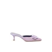 Manolo Blahnik Lila Raffia Mules med Mocka Spänne Purple, Dam