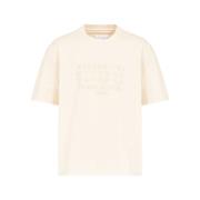 Maison Margiela Broderade Nummer Bomull T-shirt Beige, Herr