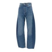 Agolde Hög Midja Bred Ben Denim Jeans Blue, Dam