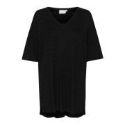 Kaffe Svart Djup Stickad Tröja Sweater Black, Dam