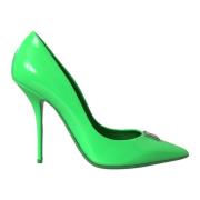 Dolce & Gabbana Neon Grön Läder Logo Pumps Skor Green, Dam