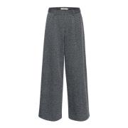 Gestuz Blå Twill Struktur Wide Leg Byxor Gray, Dam