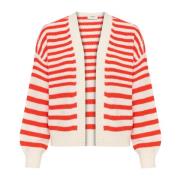 Saint Tropez Randig Öppen Cardigan Flame Scarlet Red, Dam