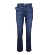 Paige Stretch denim jeans med läderpatch Blue, Dam