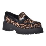 Baldinini Loafers in leopard-print pony skin and black leather Brown, ...