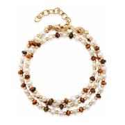 Nialaya Men's Wrap Bracelet with White Pearls, Brown Tiger Eye, and Go...