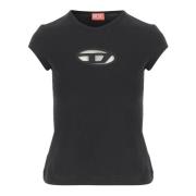 Diesel Stretch bomull T-shirt med logotyp Black, Dam