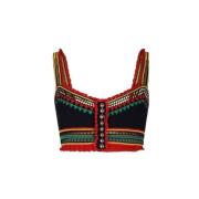 Paco Rabanne Marinblå Virkad Crop Top V-ringning Multicolor, Dam