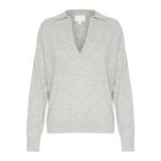 Soaked in Luxury Casual Polo Pullover Sweater Gray, Dam