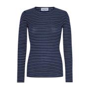 Wuth Randig Silk Cashmere Navy/Cream Blus Blue, Dam