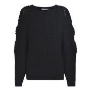 REV Chunky Stickad Rund Hals Sweatshirt Black, Dam