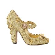 Dolce & Gabbana Guld Blomma Kristall Prydda Pumps Yellow, Dam