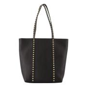 Valentino Garavani Rockstud Grained Leather Shopper Väska Black, Dam