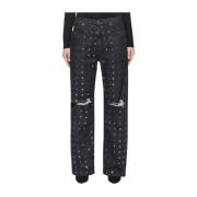 Dondup Anpassade applikationer svarta denim jeans Black, Dam