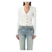 Balmain Klassisk V-ringad Kofta White, Dam