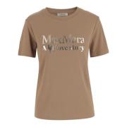 Max Mara Logo Bomull T-shirt Beige Rund Hals Beige, Dam