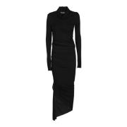 Andrea Adamo Asymmetrisk Jersey Midi Klänning Black, Dam