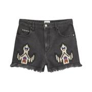 Isabel Marant Étoile Broderad Denim Bermuda Shorts Gray, Dam