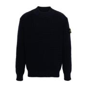 Stone Island Navy Blue Stickad Tröja Sweater Aw24 Blue, Herr