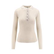 Pinko Räfflad Lurex Polo Shirt Beige, Dam