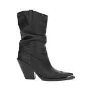 Ermanno Scervino Svarta läder westernstil platta skor Black, Dam