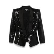 Balmain Svart jacka med hake och axelvaddar Black, Dam