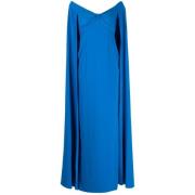 Marchesa Cerulean Blue Off-Shoulder Cape Klänning Blue, Dam