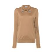 Jil Sander Brun Ullstickad Polotröja Beige, Dam