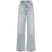 7 For All Mankind Ljusblå Denim Straight Leg Jeans Blue, Dam