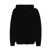 7 For All Mankind Svart Cashmere Fleece Dragsko Hoodie Black, Herr