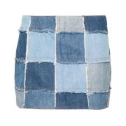 Frame Blå Denim Patchwork Kjol med Fransar Blue, Dam