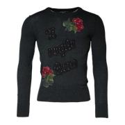 Dolce & Gabbana Grå Ull Crew Neck Pullover Sweater Gray, Herr