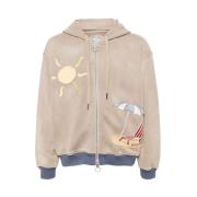 KidSuper Studios Rosbroderad Hoodie med Grafiska Detaljer Beige, Herr