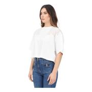 Elisabetta Franchi Modern Cropped T-shirt med Blommig Spets White, Dam