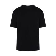 Kiton Svart Viskos Crew Neck T-shirt Black, Dam