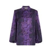 Roberto Cavalli Python-Print Lace-Up Sidenskjorta Purple, Dam